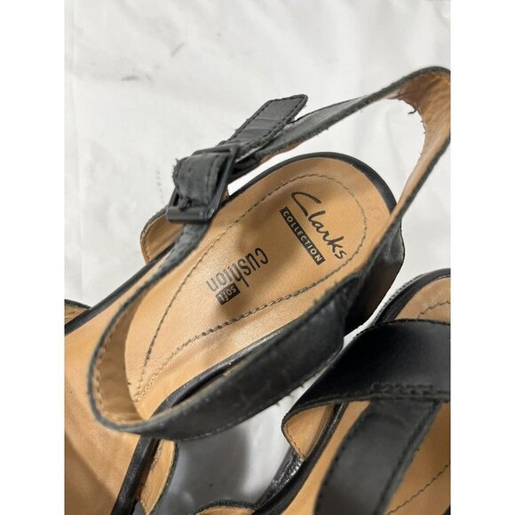 Clarks Zia Noble Ankle Strap Wedge Sandals Black Size 9 Medium - Picture 4 of 15